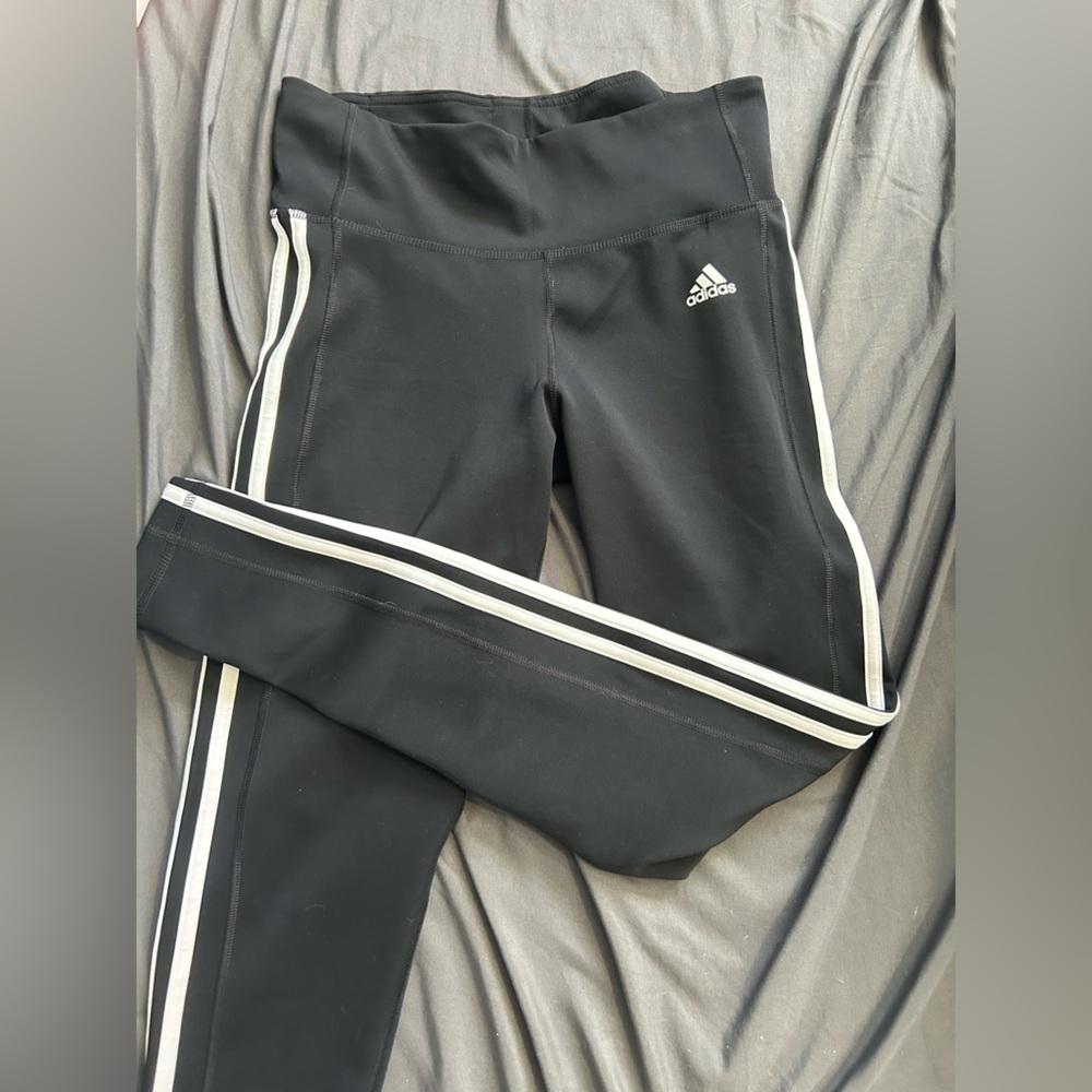 Adidas Women’s Black Leggings with White Stripes